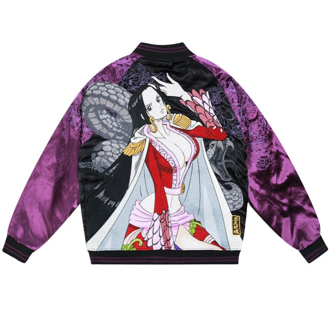 Boa hancock one piece sukajan souvenir bomber jacket back