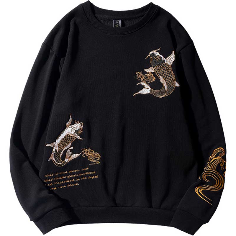 【送料&関税込】Golden  Slogan Embroidered Crewneck The Golden Koi Embroidery Sweatshirt – Koisea