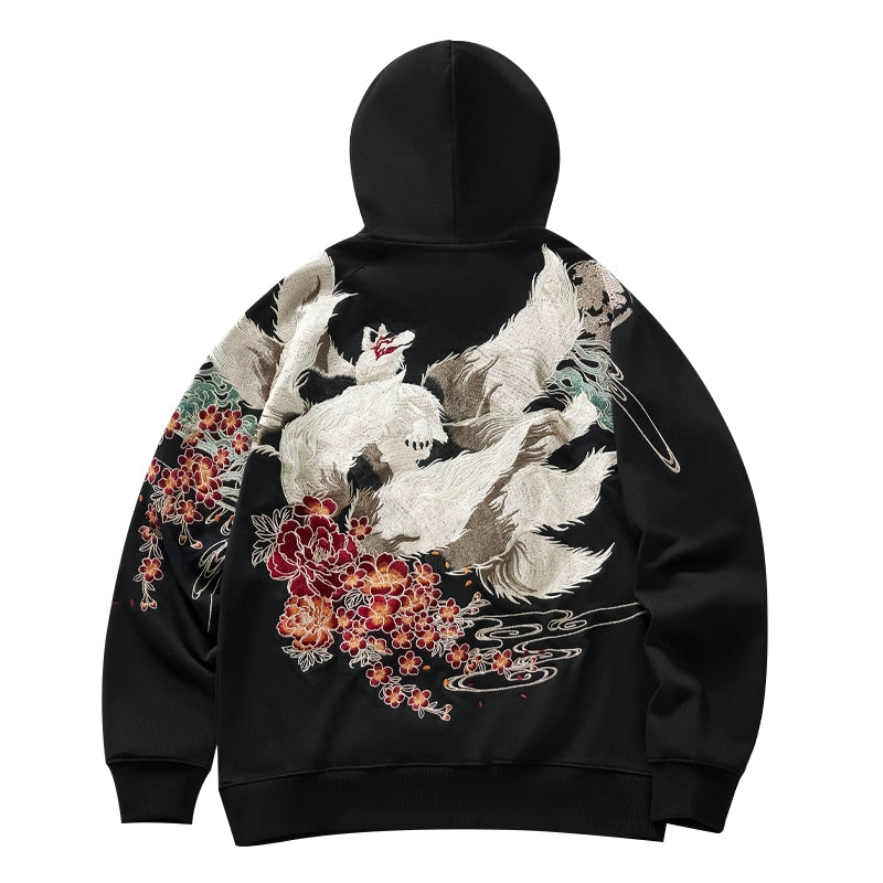 夜の狐 (Yoru no Kitsune) Embroidered Hoodie – Shizuka Collective