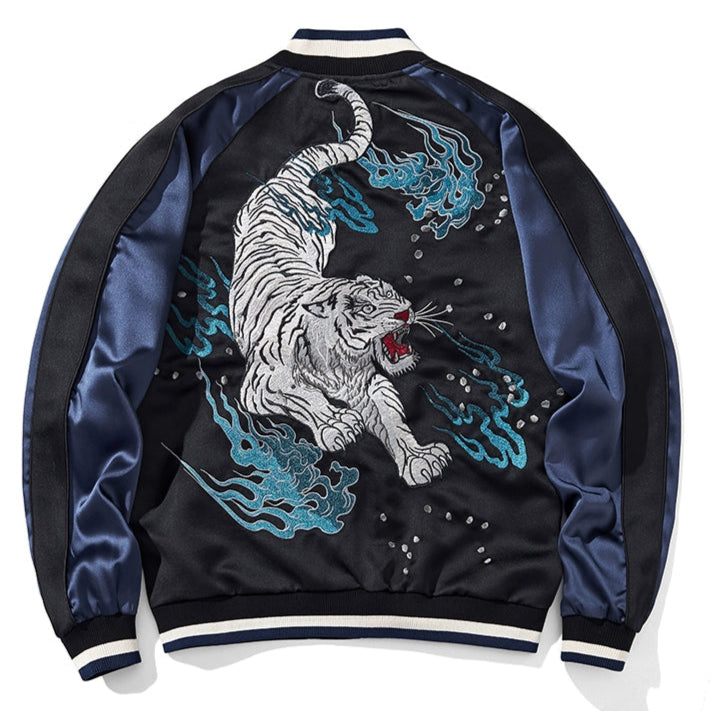 Azure Roar Tiger Sukajan Souvenir Bomber Jacket back