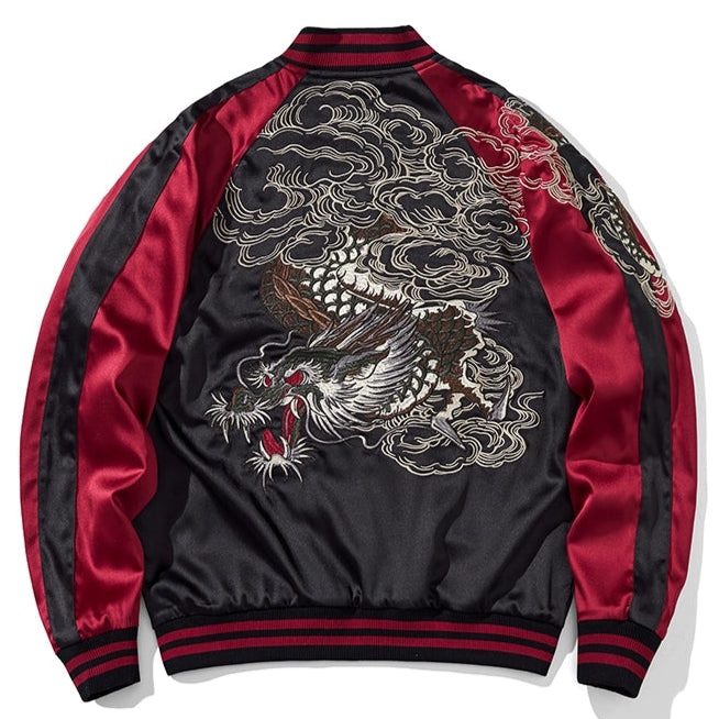 Descending Dragon Sukajan Souvenir Bomber Jacket Red back