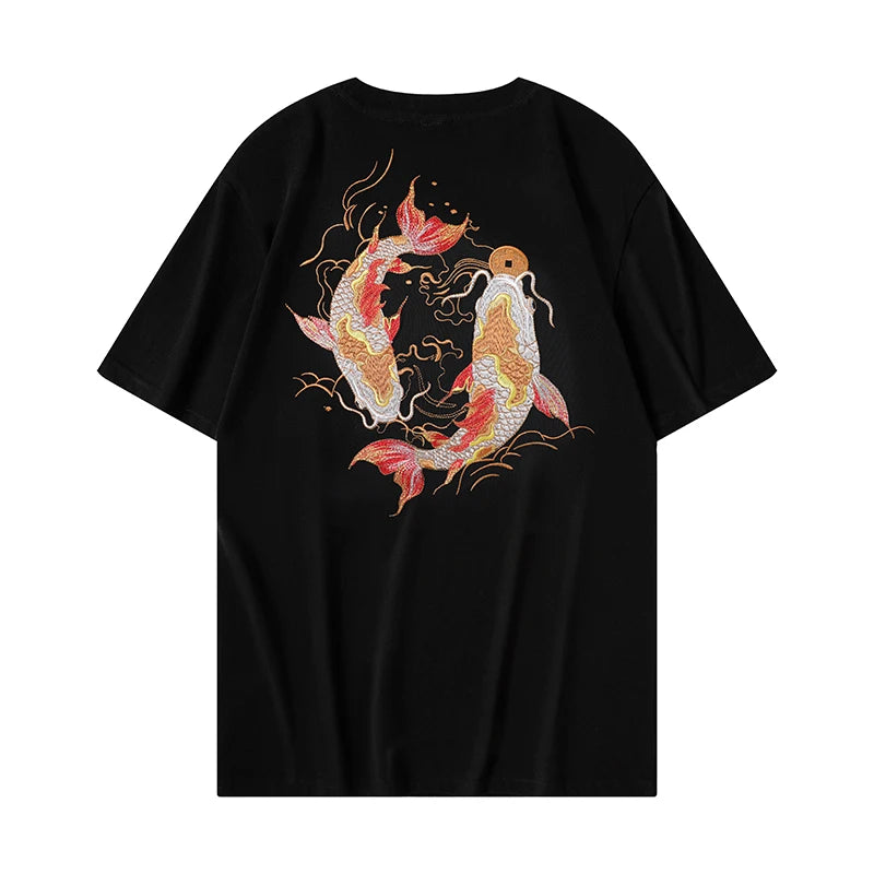 high-quality Dual Koi Embroidered T-shirt. Featuring dual koi fish