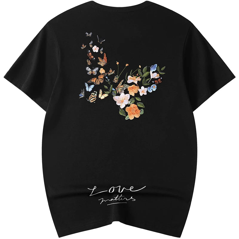 Embroidered T-shirt, Butterfl consisting of flowers