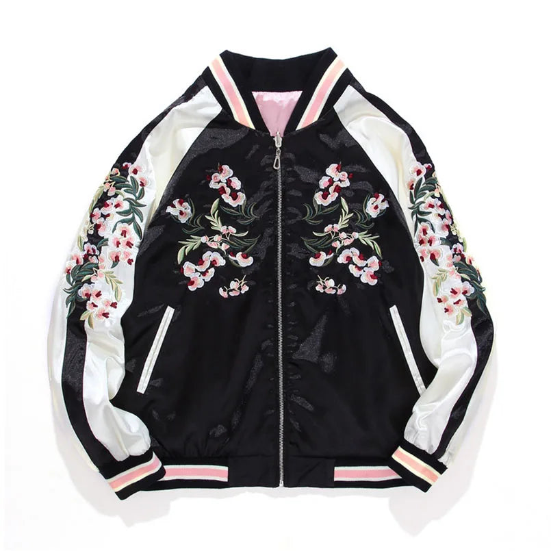 桜の多用途 Blossom Verso Sukajan Souvenir Bomber Jacket