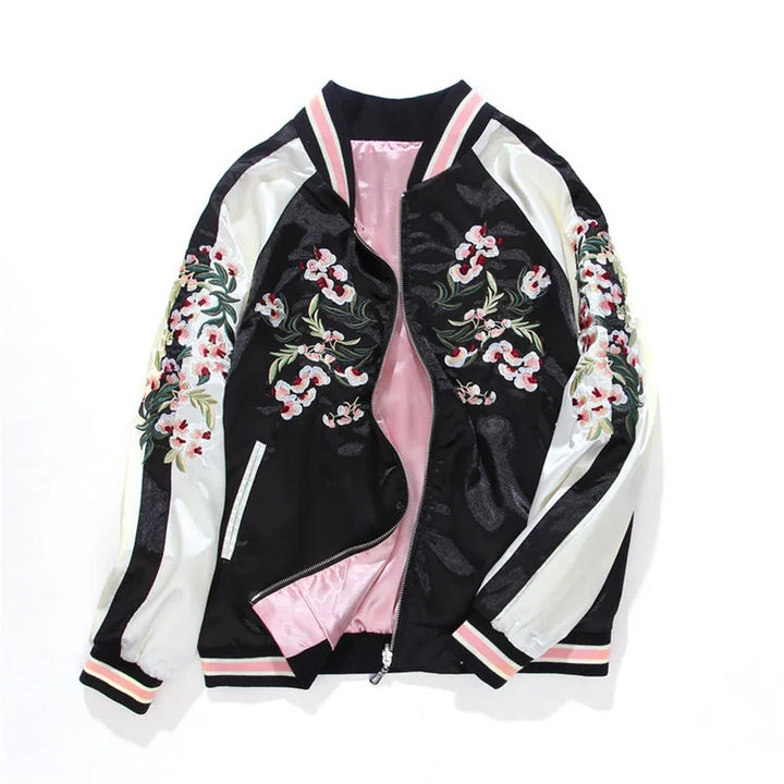 桜の多用途 Blossom Verso Sukajan Souvenir Bomber Jacket