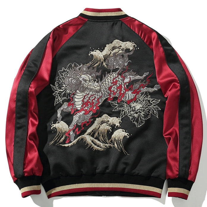 Imperial Kylin Sukajan Souvenir Bomber Jacket back red