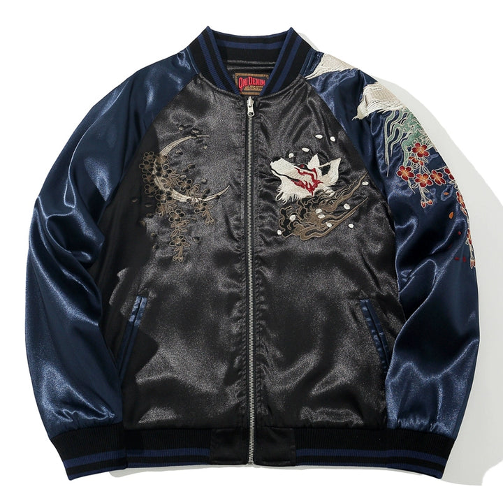 Kitsune Sukajan Souvenir Bomber jacket Navy (Front)