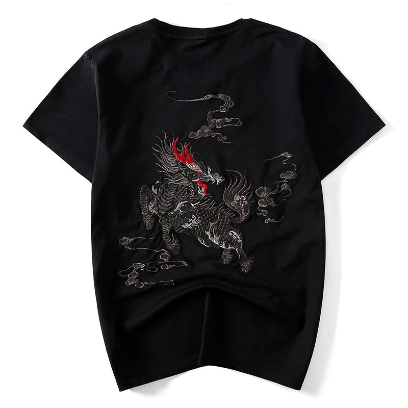 Kylin Embroidered T-shirt, black and high quality