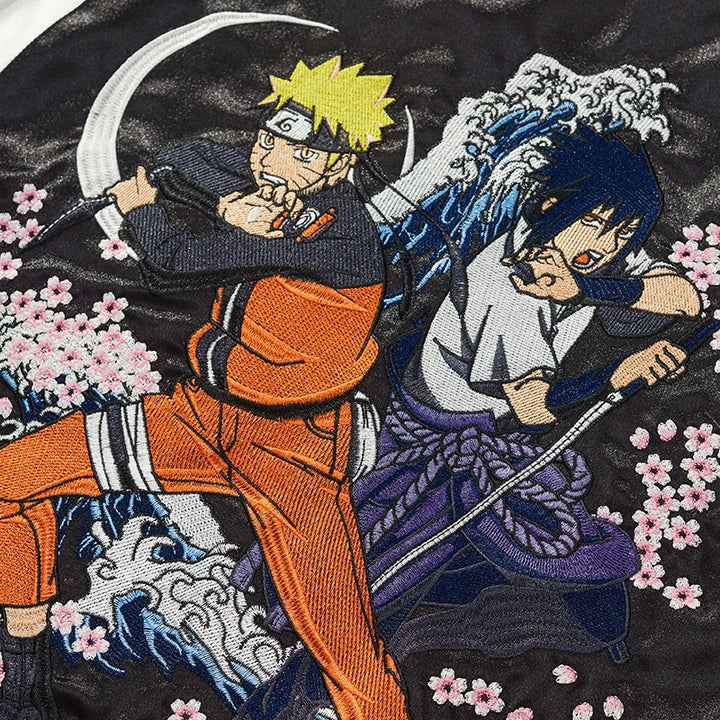 Naruto and sasuke sukajan souvenir bomber jacket back designs