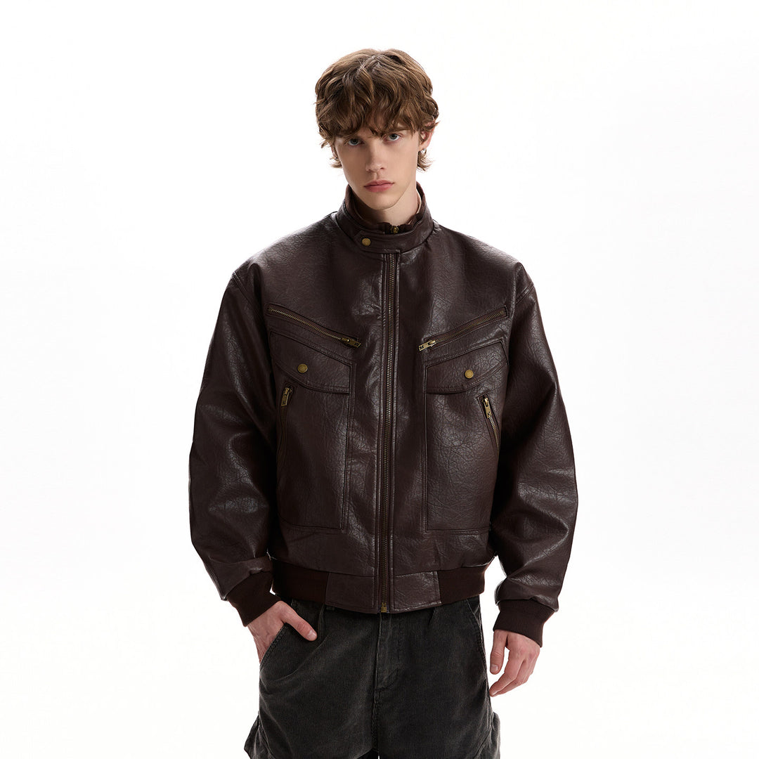 Kurose PU Leather Bomber Jacket