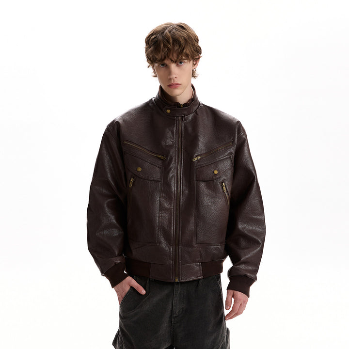 Kurose PU Leather Bomber Jacket