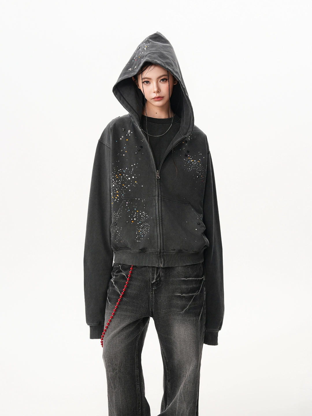 Hoshizora Rhinestone Zip Hoodie