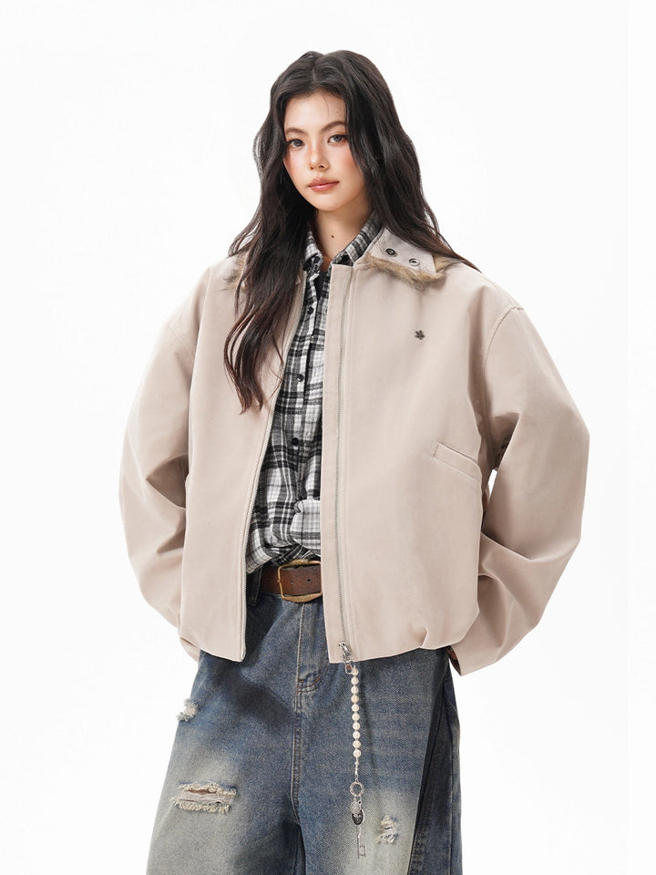 Marron Faux Suede Bomber Jacket