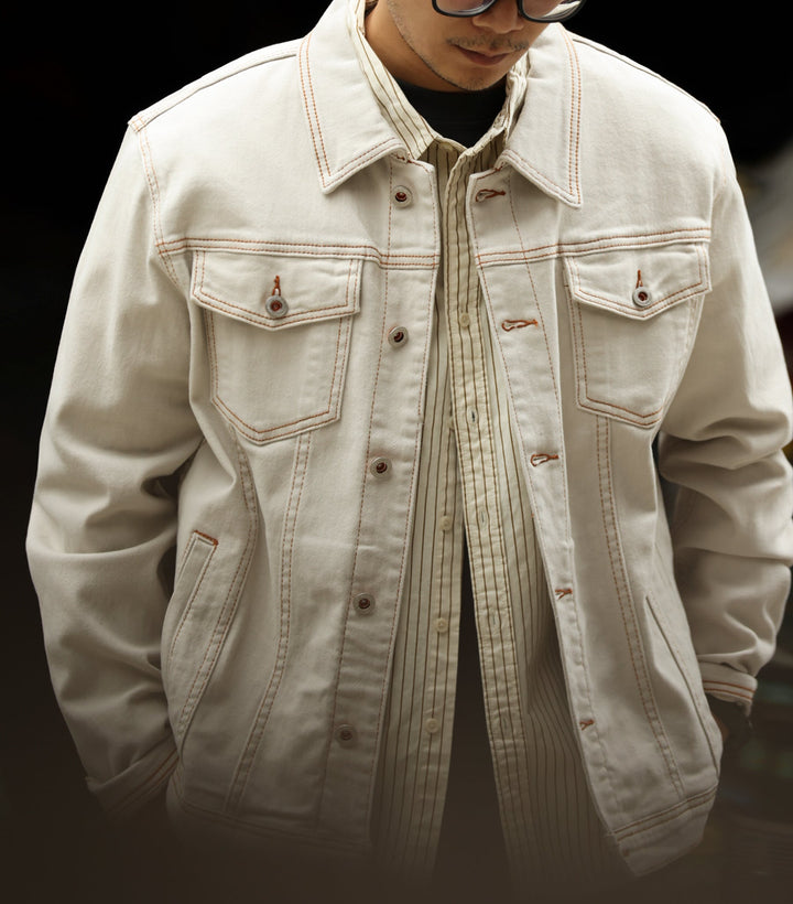 Kobe Canvas Denim Jacket - Cream Stitch