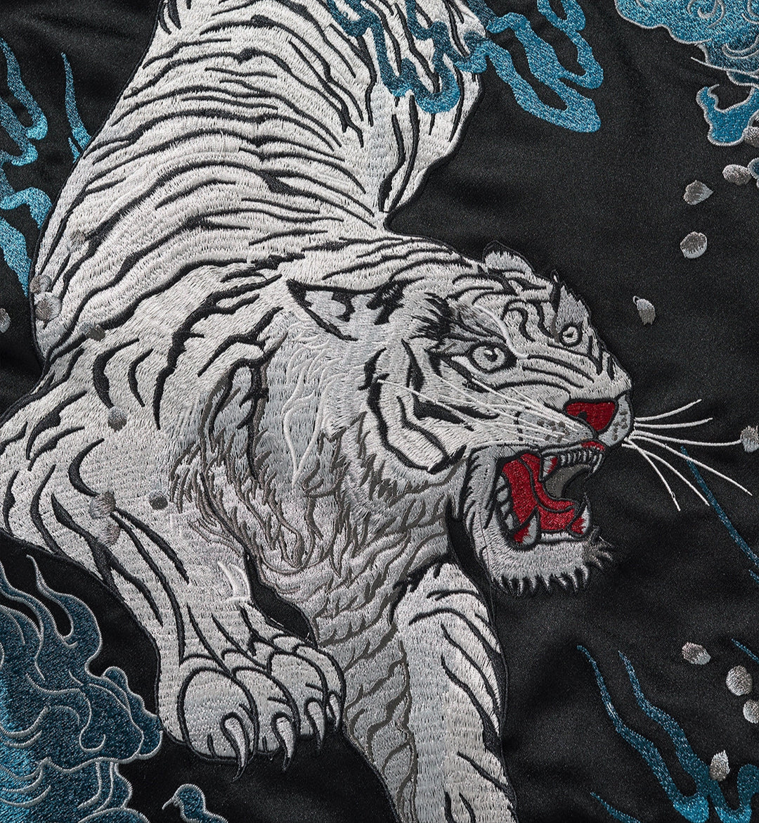Azure Roar Tiger Sukajan Souvenir Bomber Jacket – Shizuka Collective Azure Roar Tiger Sukajan Souvenir Bomber Jacket – Shizuka Collective