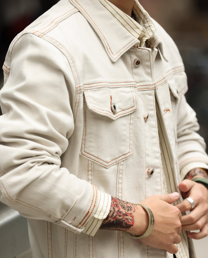 Kobe Canvas Denim Jacket - Cream Stitch