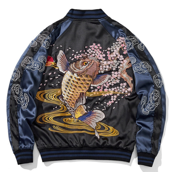 Sakura Koi Stream Sukajan Souvenir Bomber Jacket