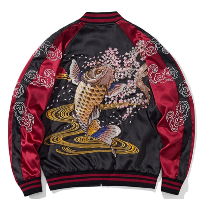 Sakura Koi Stream Sukajan Souvenir Bomber Jacket