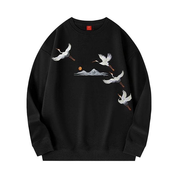 Embroidered Crane Sweatshirt