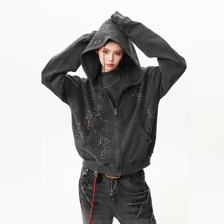 Hoshizora Rhinestone Zip Hoodie