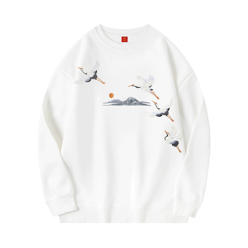 Embroidered Crane Sweatshirt