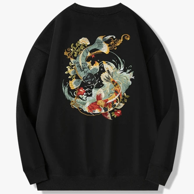 Dual Koi Embroidered Sweatshirt