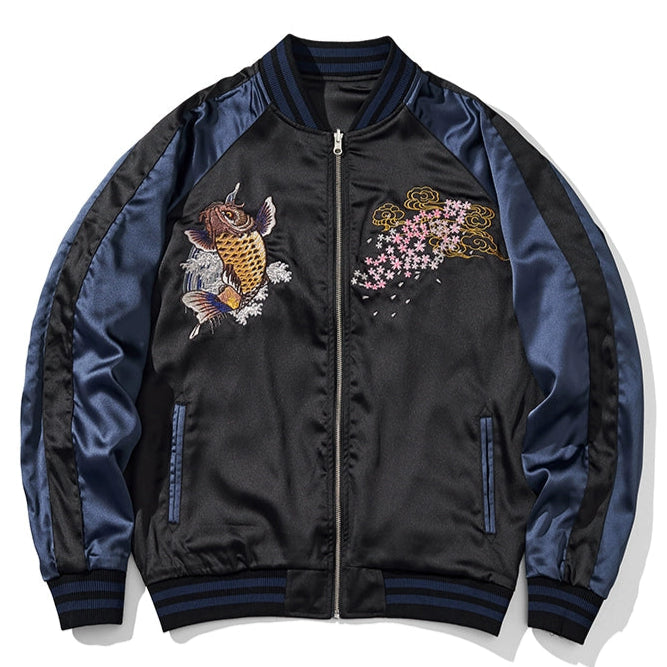 Sakura Koi Stream Sukajan Souvenir Bomber Jacket