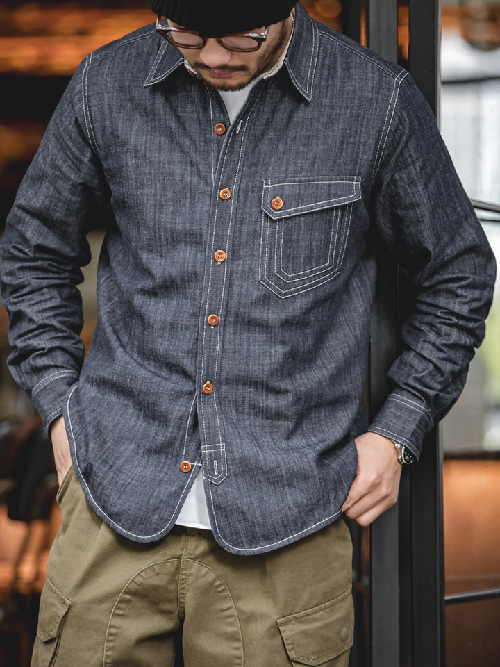 Kurogane Panel-Stitch Denim Shirt
