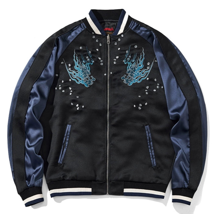 Azure Roar Tiger Sukajan Souvenir Bomber Jacket