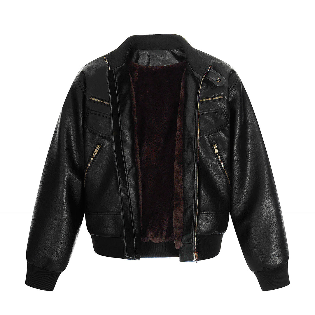 Kurose PU Leather Bomber Jacket