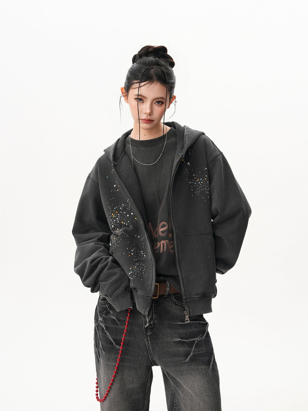 Hoshizora Rhinestone Zip Hoodie