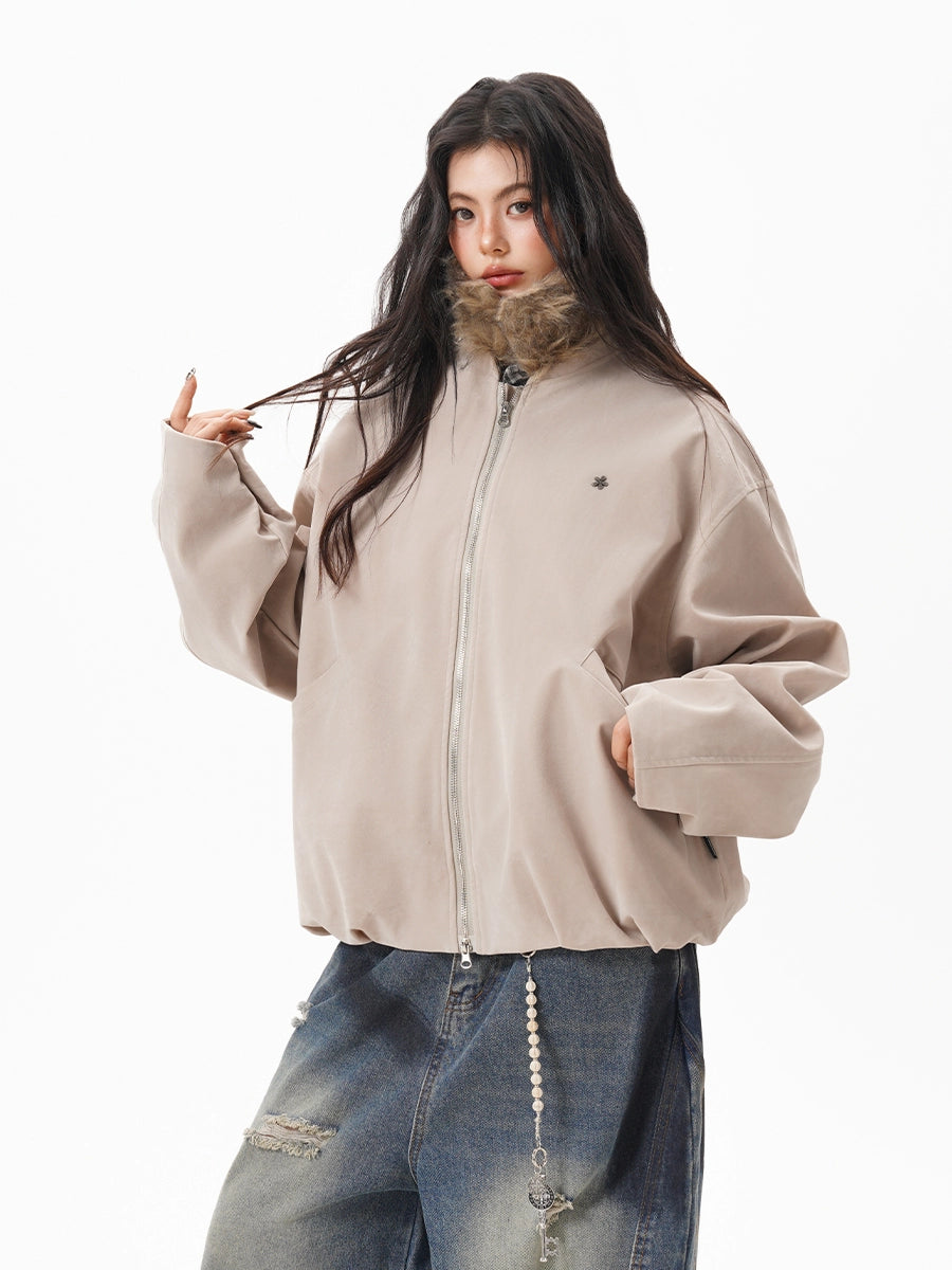 Marron Faux Suede Bomber Jacket