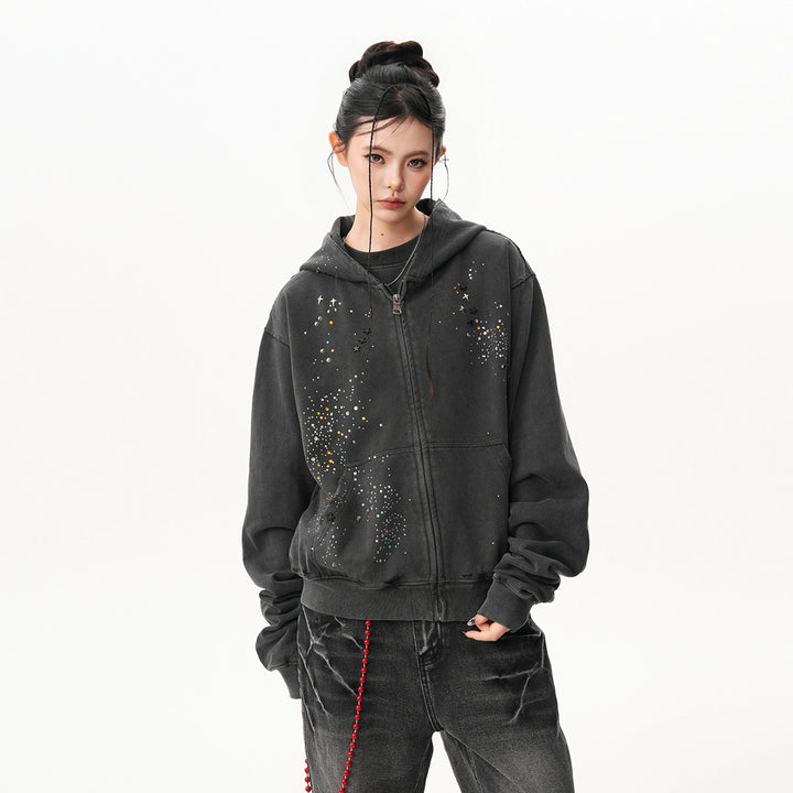 Hoshizora Rhinestone Zip Hoodie