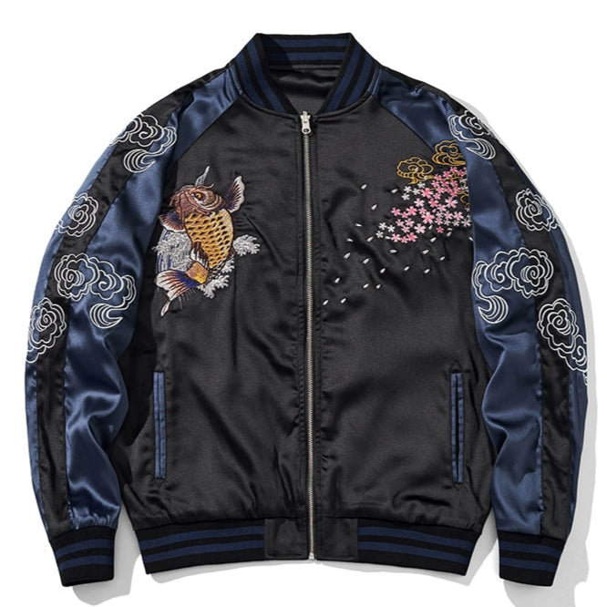 Sakura Koi Stream Sukajan Souvenir Bomber Jacket