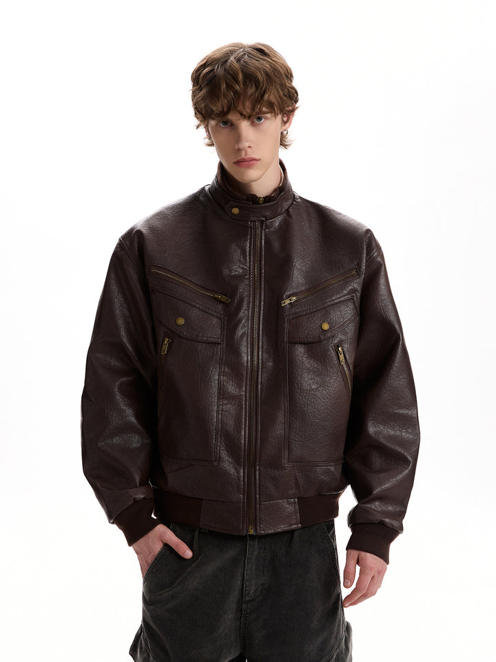 Kurose PU Leather Bomber Jacket