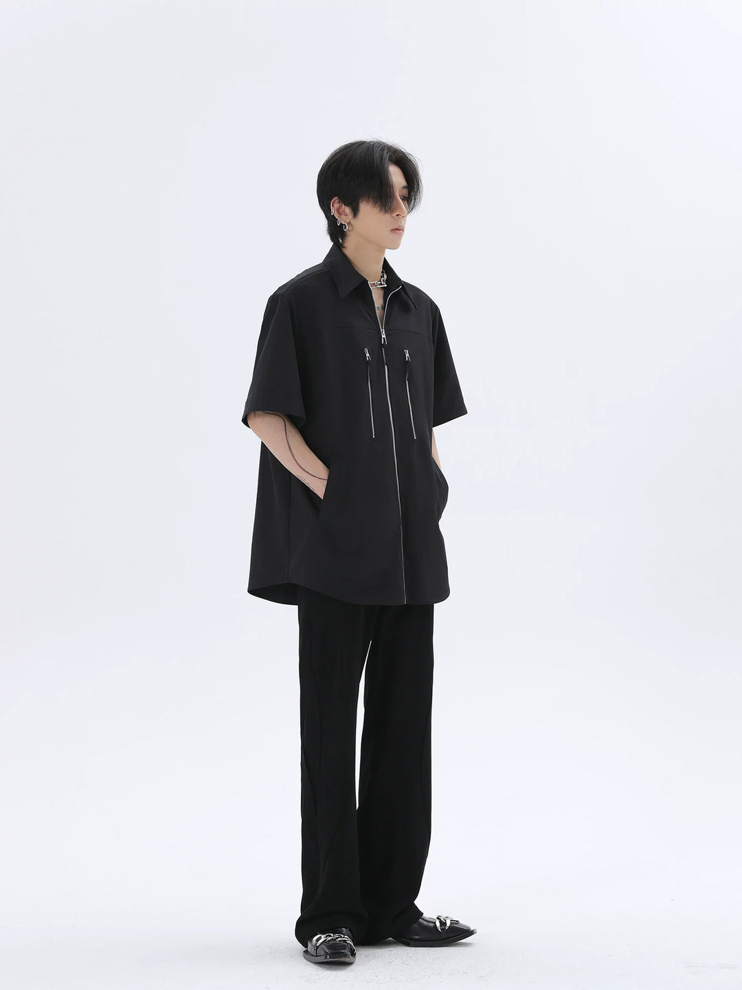 HARH "Obsidian" Original short-sleeved zip-up shirt