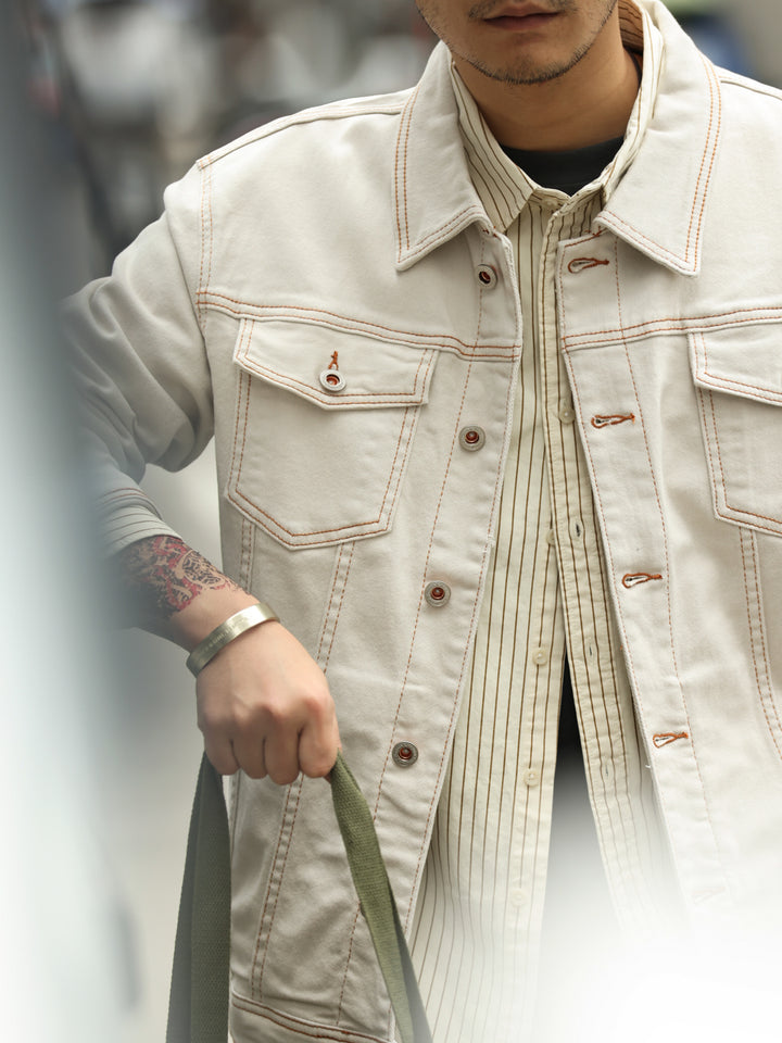 Kobe Canvas Denim Jacket - Cream Stitch