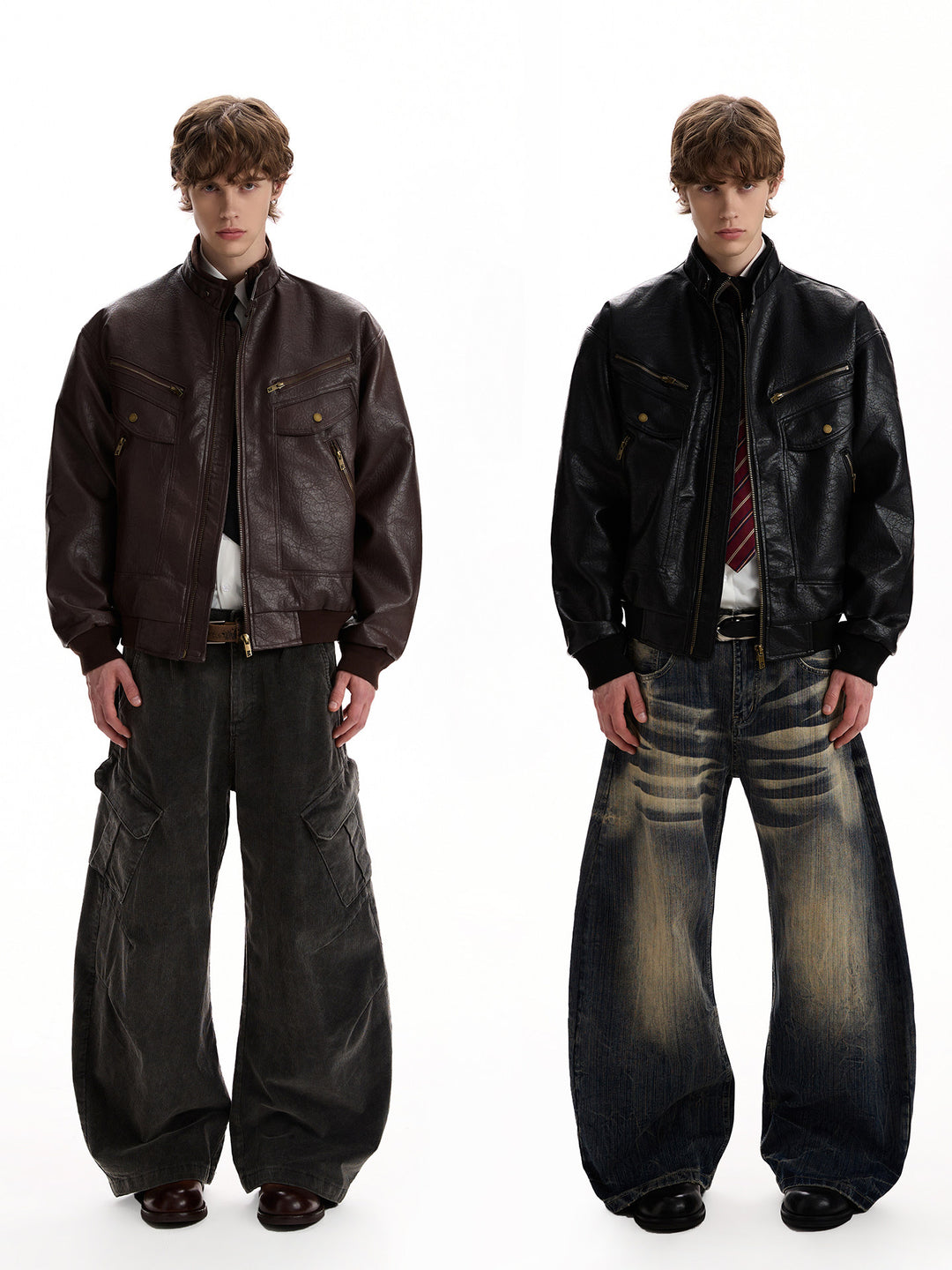 Kurose PU Leather Bomber Jacket