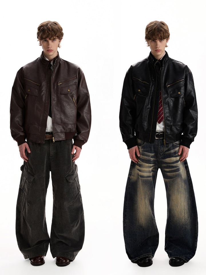 Kurose PU Leather Bomber Jacket