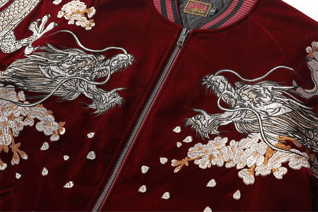 Blouson aviateur souvenir en coton Ryūjin Sakura Sukajan