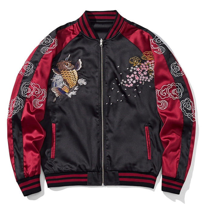 Sakura Koi Stream Sukajan Souvenir Bomber Jacket