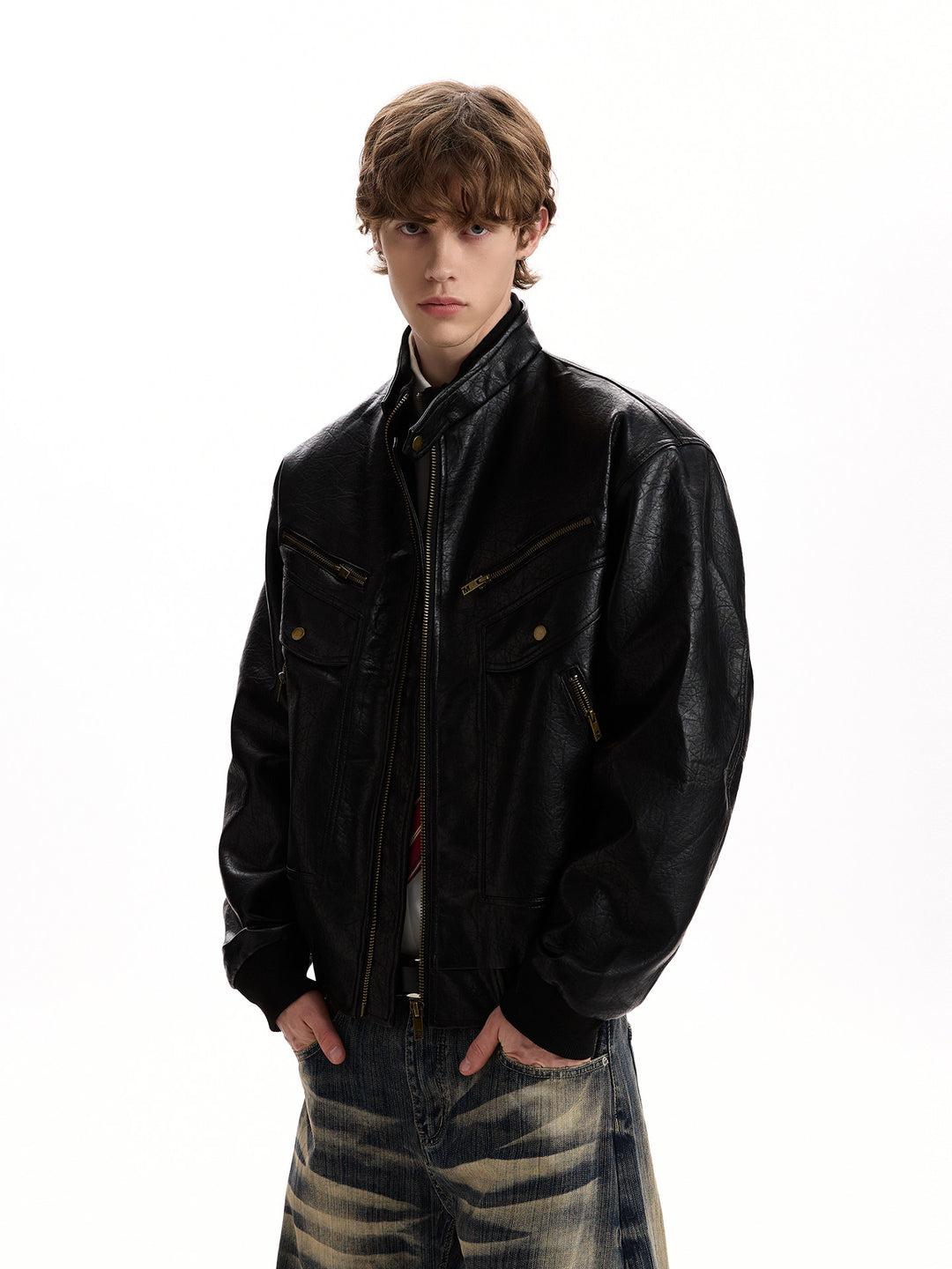 Kurose PU Leather Bomber Jacket