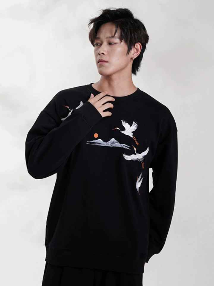 Embroidered Crane Sweatshirt