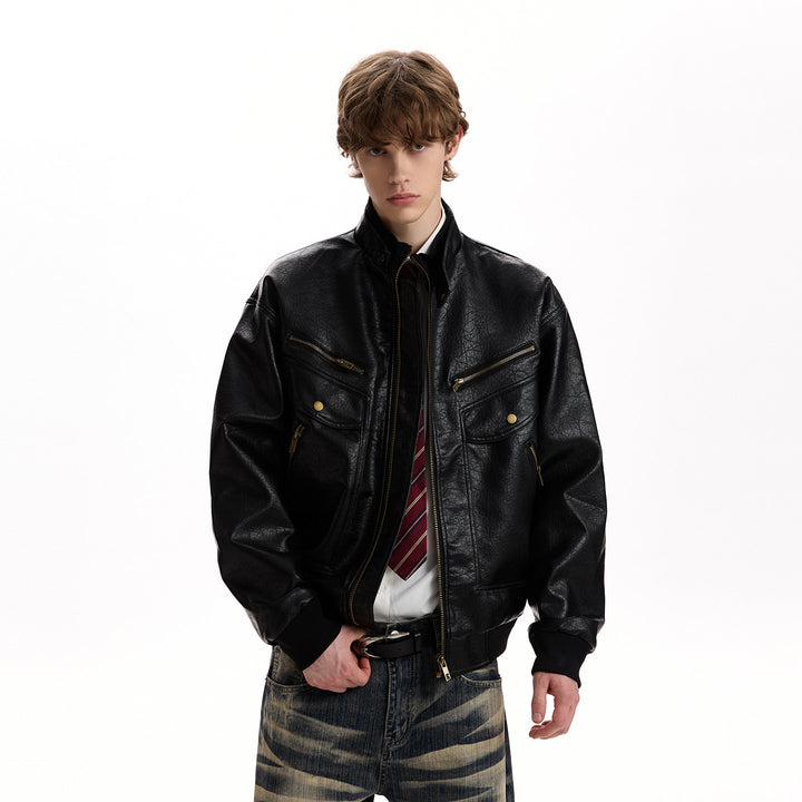 Kurose PU Leather Bomber Jacket