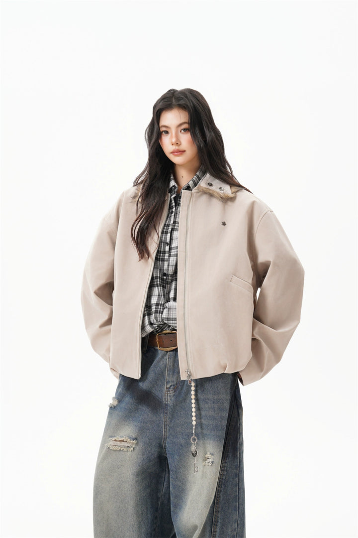 Marron Faux Suede Bomber Jacket