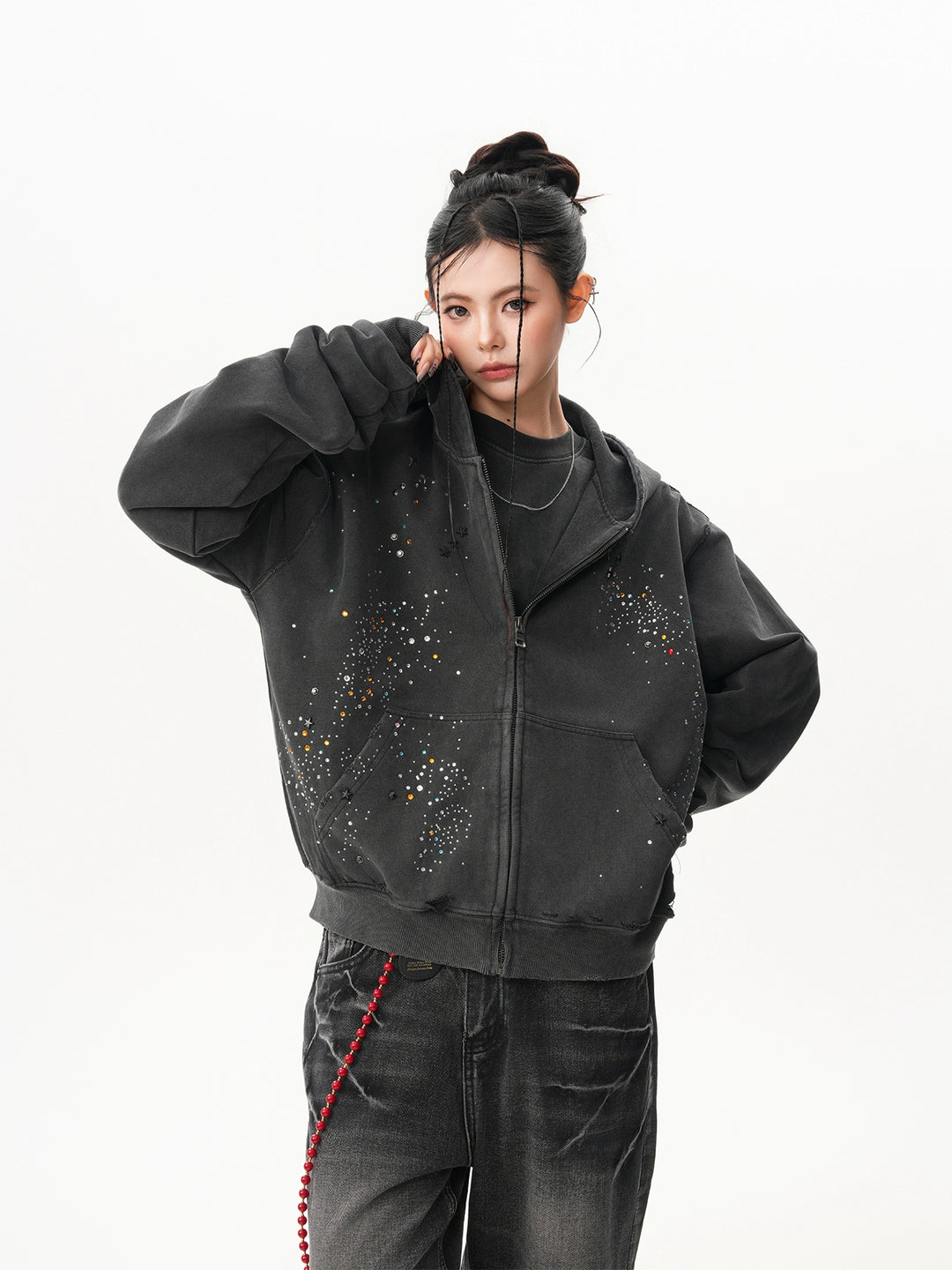 Hoshizora Rhinestone Zip Hoodie