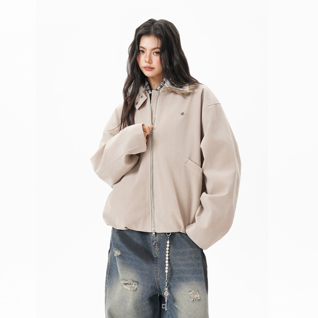 Marron Faux Suede Bomber Jacket