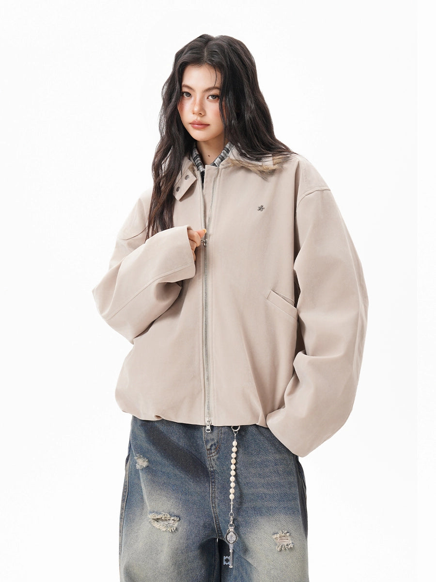 Marron Faux Suede Bomber Jacket