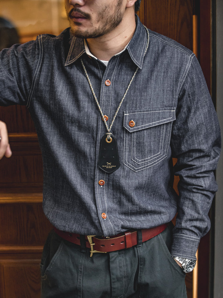 Kurogane Panel-Stitch Denim Shirt