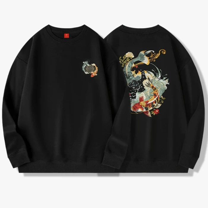 Dual Koi Embroidered Sweatshirt